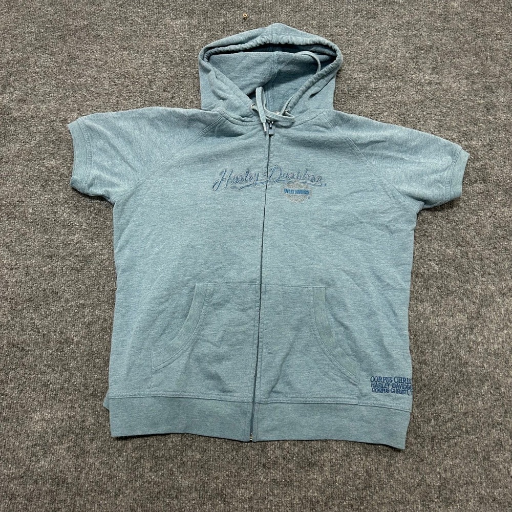 Harley-Davidson Hoodie Womens XL Blue Short Sleeve Zip Up Corpus Christi Texas